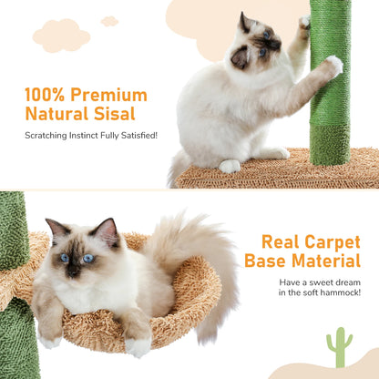 5-Tier Floor-to-Ceiling Cat Tree – Cactus-Themed Tall Cat Tower with Scratching Posts, Hammock & Dangling Ball for Indoor Cats.