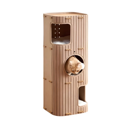 Multi-Layer Cat Tree & Sleeping Nest – Integrated Closed Cat Condo with Scratch-Resistant All-Season Climbing Frame for Indoor Cats.