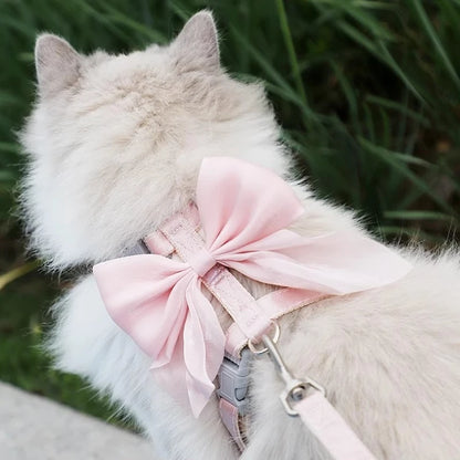Cute Bowknot Cat Harness & Leash Set – Adjustable Pet Harness with Traction Rope for Cats, Kittens, Puppies