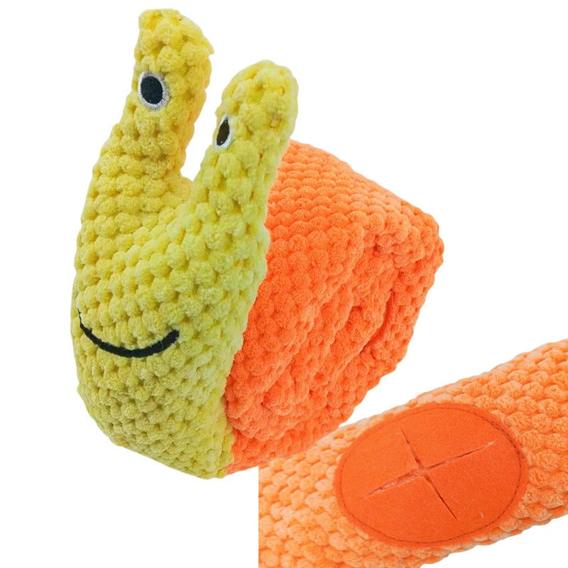 Dog Puzzle Feeder Toy – Interactive Plush Squeaky Snail Toy for Puppies & Dogs, Durable Foldable Pet Training & Treat Toy.