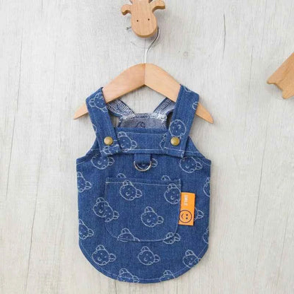 Small Dogs Clothes Designer Luxury Puppy Summer Clothes Girls Cat Dresses,Love Jeans Harness Vest Denim Dress One Piece S-XXL