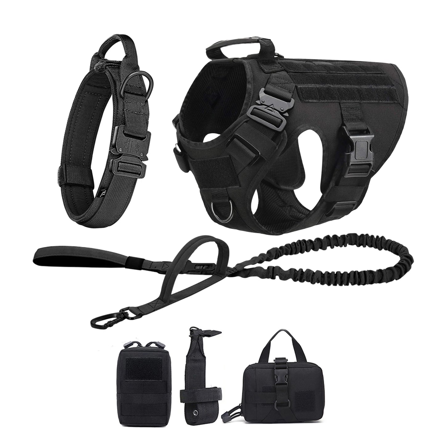 Tactical Dog Harness Set – MOLLE Vest with Collar & Leash, Training & Walking Gear for Medium & Large Dogs like German Shepherds.