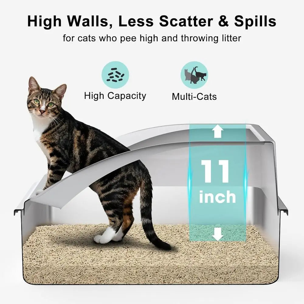 2-Pack Stainless Steel Litter Boxes – XL Enclosed Cat Litter Boxes with Lids for Large Cats & Multi-Cat Homes, High-Sided Anti-Urine-Leakage Design.