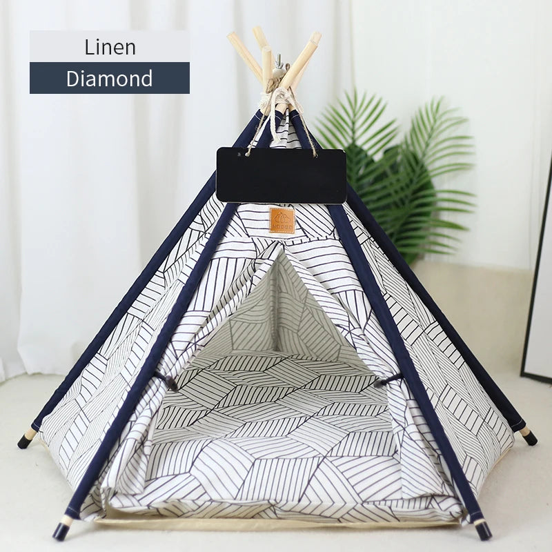 Portable Pet Teepee Tent Bed with Washable Cushion for Cats, Puppies, and Small Dogs.