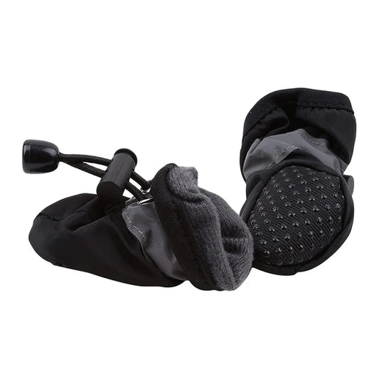 4PCS Waterproof Dog Boots – Non-Slip Sole with Reflective Strips, Adjustable Drawstring & Soft Breathable Lining for Small Dogs.