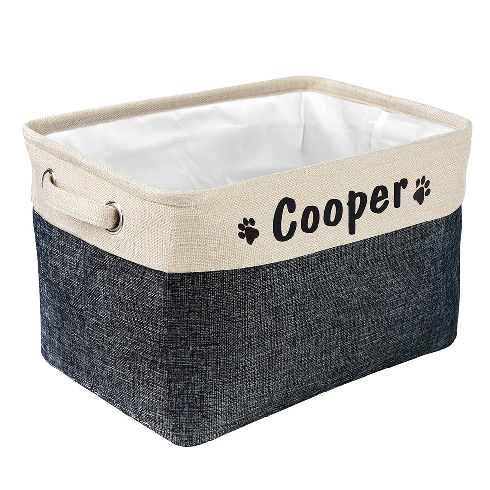 Personalized Foldable Canvas Pet Toy Storage Basket for Dog Accessories and Supplies.