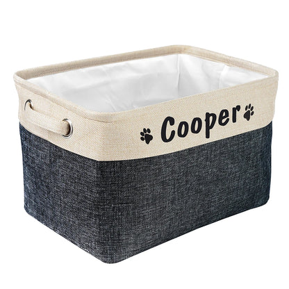 Personalized Foldable Canvas Pet Toy Storage Basket for Dog Accessories and Supplies.