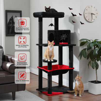 Gothic Cat Tree for Indoor Cats – Tall Multi-Level Cat Tower with Super Large Hammock, Cozy Condo, Top Perch & Sisal Scratching Posts.