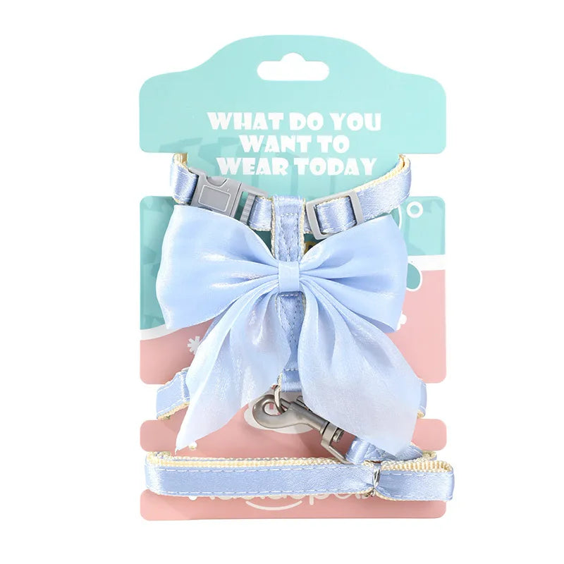 Cute Bowknot Cat Harness & Leash Set – Adjustable Pet Harness with Traction Rope for Cats, Kittens, Puppies