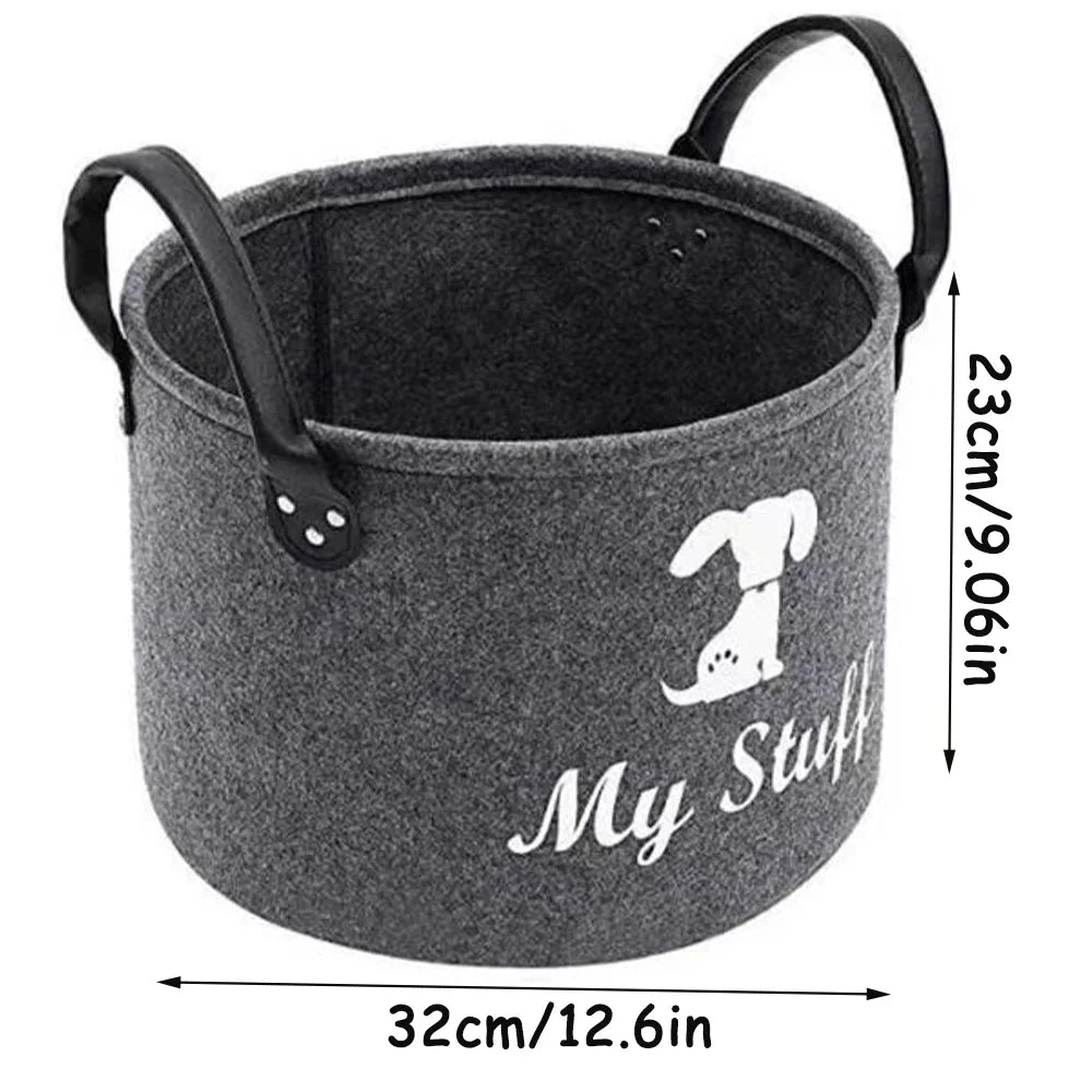 Felt Pet Toy Storage Basket for Toys, Blankets, Leashes, and Food.