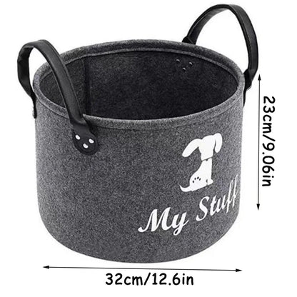 Felt Pet Toy Storage Basket for Toys, Blankets, Leashes, and Food.