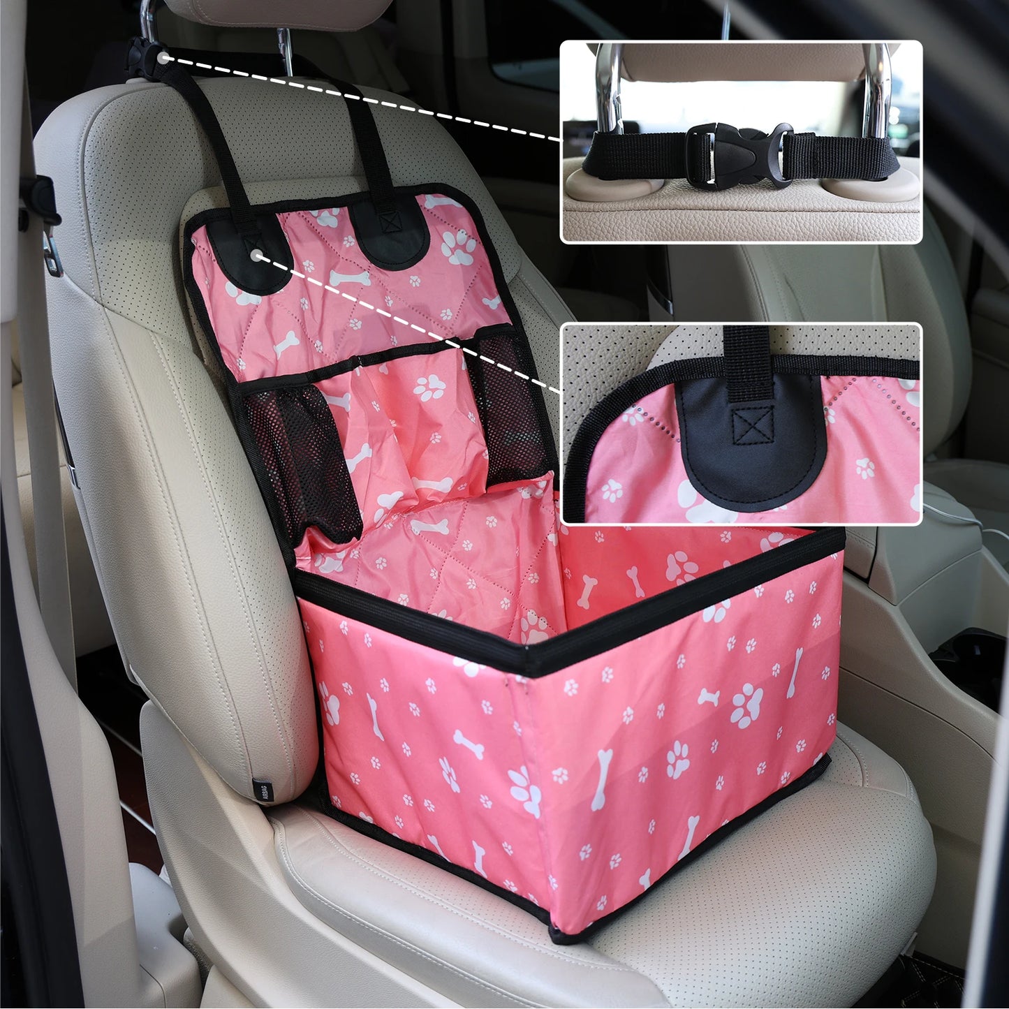 Pet Dog Car Seat with Storage Pockets – Universal Non-Slip Travel Seat Cover & Safety Carrier for Small and Medium Dogs.
