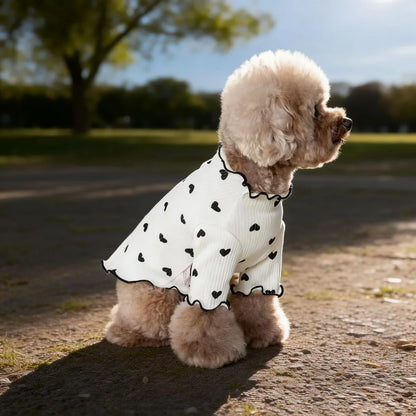 Cute Pet T-Shirt – Stretch Ribbed Heart Pattern Vest for Dogs and Cats, Soft Comfortable Homewear.