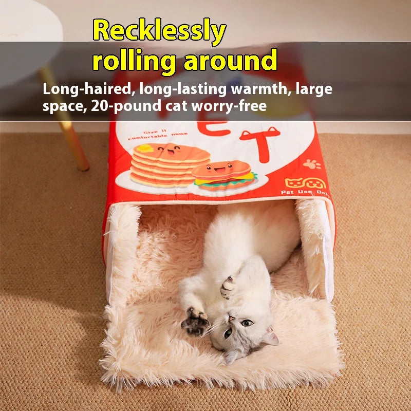 Drawer-Style Enclosed Pet Bed with Cozy Covered Nest for Cats, Warm Winter Plush House.
