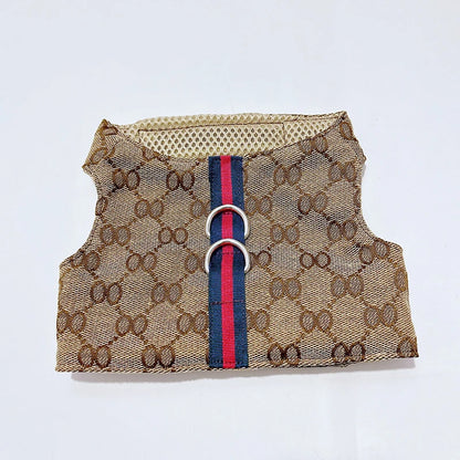 Pet Couple Outfit Set – Luxury Designer Dog Dress for Women & Chest/Back Vest for Men, Includes Puppy Skirt and Matching Traction Leash.