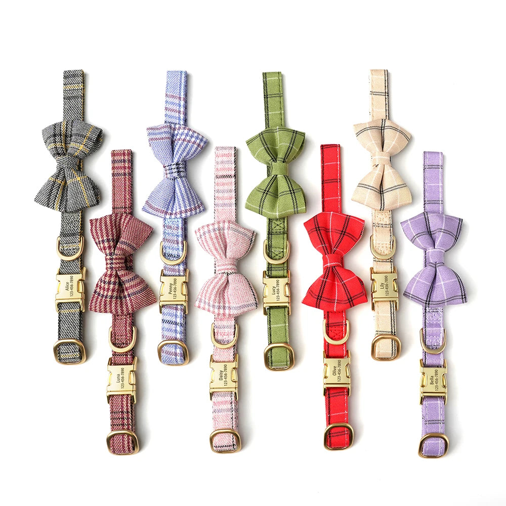 Personalized Pet ID Collar – Cute Bowtie Collar with Free Engraving for Small & Medium Dogs & Cats, Adjustable Buckle Design.
