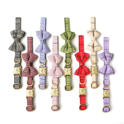 Personalized Pet ID Collar – Cute Bowtie Collar with Free Engraving for Small & Medium Dogs & Cats, Adjustable Buckle Design.