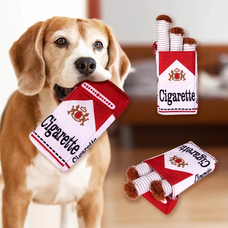 Funny Interactive Plush Dog Toy – Creative Cigarette Design Chew & Giggling Toy for Dogs, Fun Pet Gift for Playtime.