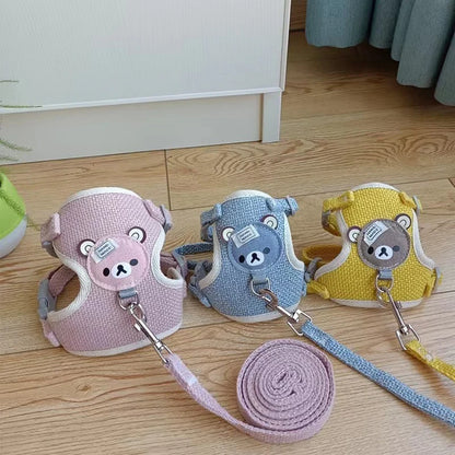 Cute Bear Pet Harness Vest – Fashion Chest & Back Walking Harness for Cats & Dogs