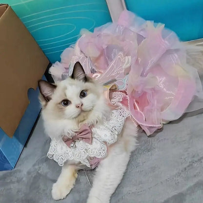 Colorful Butterfly Princess Pet Dress – Breathable Soft Wedding Skirt Outfit for Dogs & Cats, Cute Clothing for Special Occasions.