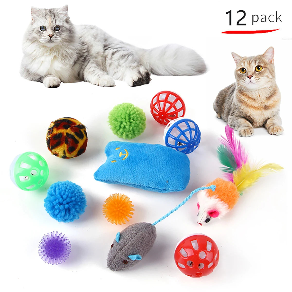 12PCS/20PCS Cat Toy Set – Interactive Kitten Toy Variety Pack with Teaser Wand, Sisal Mice, Bell Balls & Fun Cat Accessories.