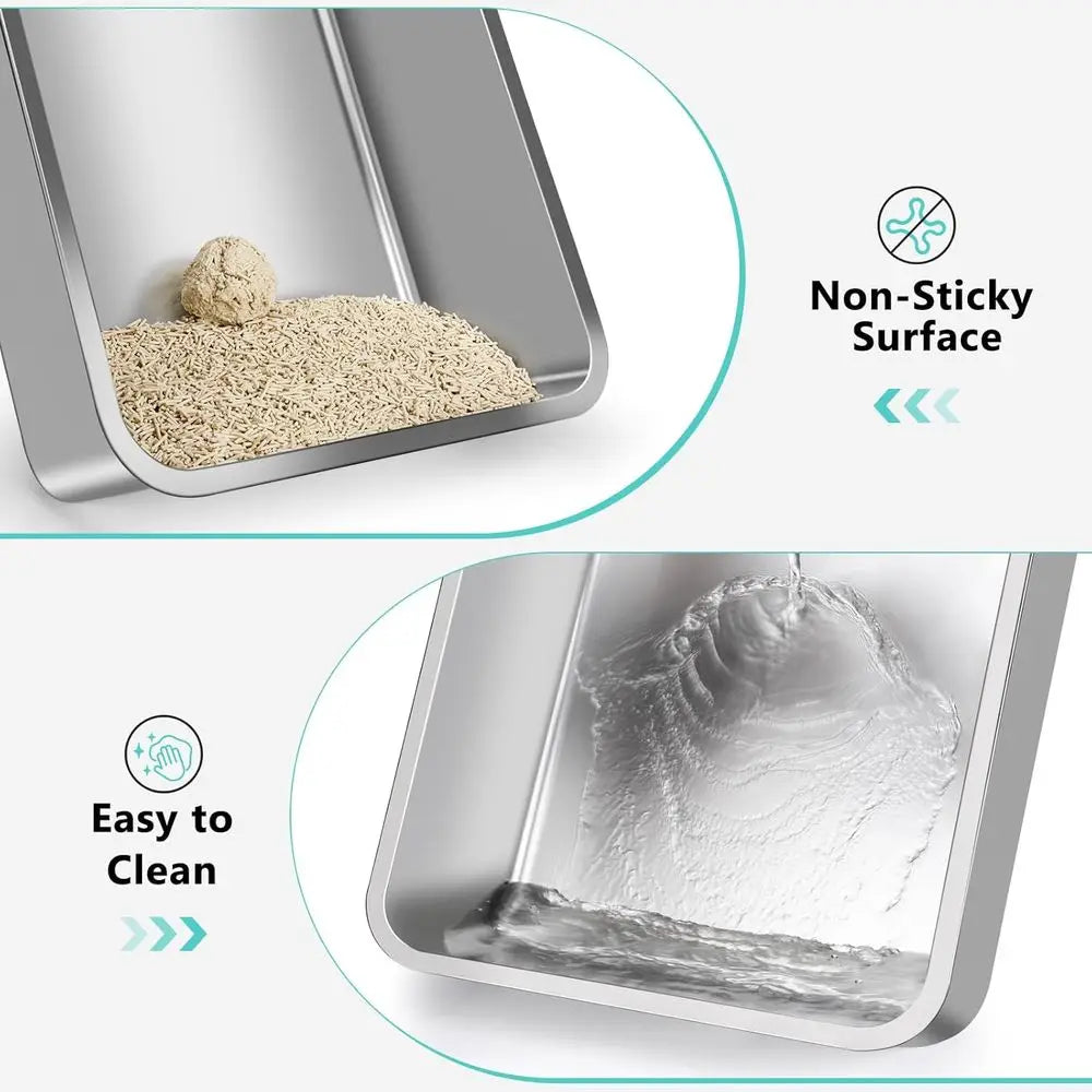 2-Pack Stainless Steel Litter Boxes – XL Enclosed Cat Litter Boxes with Lids for Large Cats & Multi-Cat Homes, High-Sided Anti-Urine-Leakage Design.