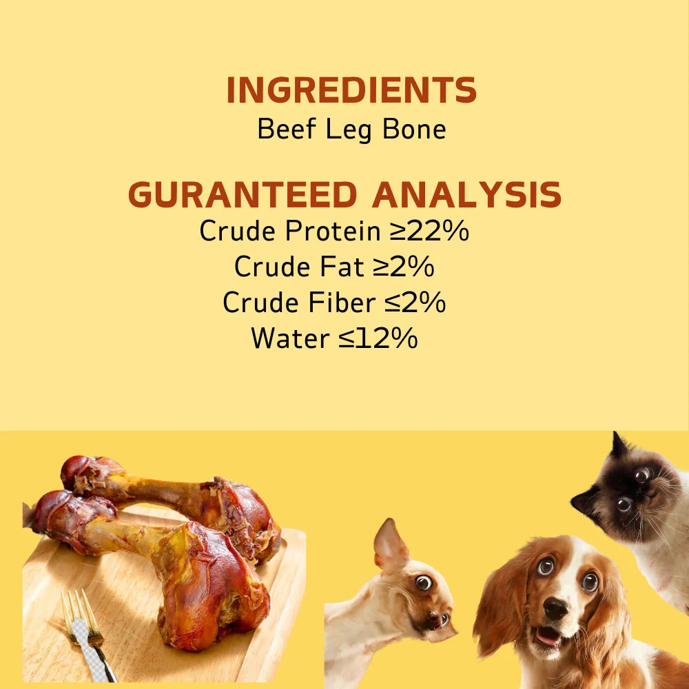 Large Natural Cow Bone Dog Treat, 6.3 in (16 cm), 5.29–6.70 oz (150–190 g), Healthy & Easily Digestible All-Natural Chew.