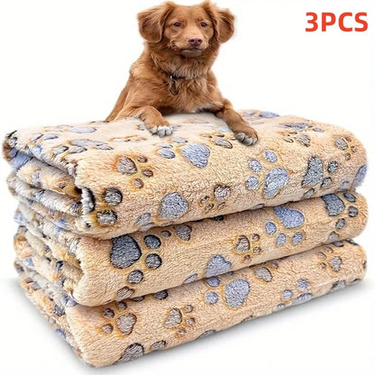3-Pack Soft Flannel Fleece Pet Blankets – Warm Paw Print Sleeping Mats for Cats & Dogs