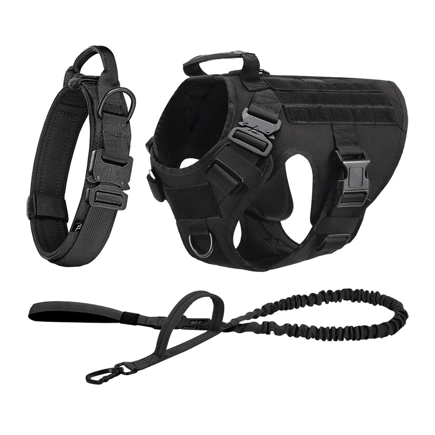 Tactical Dog Harness Set – MOLLE Vest with Collar & Leash, Training & Walking Gear for Medium & Large Dogs like German Shepherds.