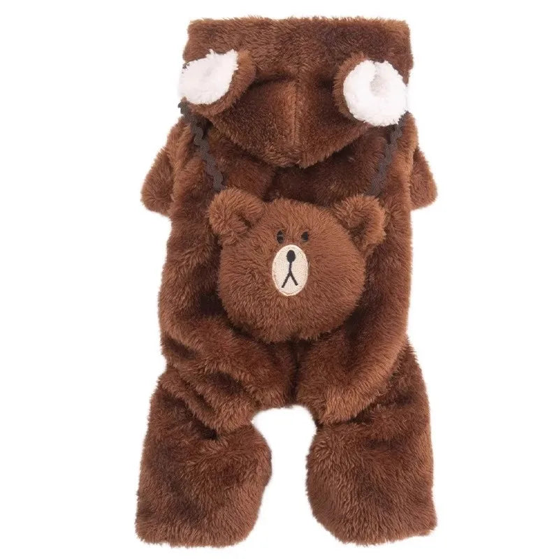 Winter Pet Outfit – Warm Four-Legged Fleece-Lined Jumpsuit for Cats & Small to Medium Dogs, Thickened Autumn and Winter Clothing.