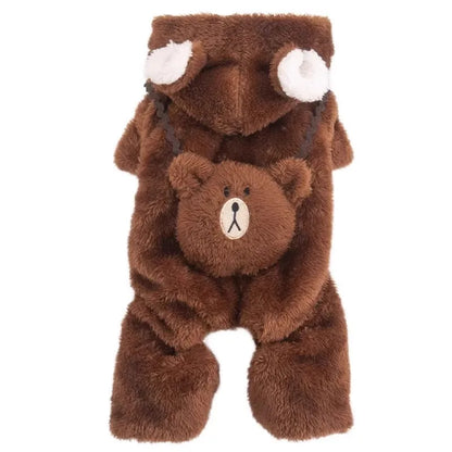 Winter Pet Outfit – Warm Four-Legged Fleece-Lined Jumpsuit for Cats & Small to Medium Dogs, Thickened Autumn and Winter Clothing.