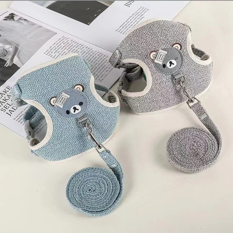 Cute Bear Pet Harness Vest – Fashion Chest & Back Walking Harness for Cats & Dogs