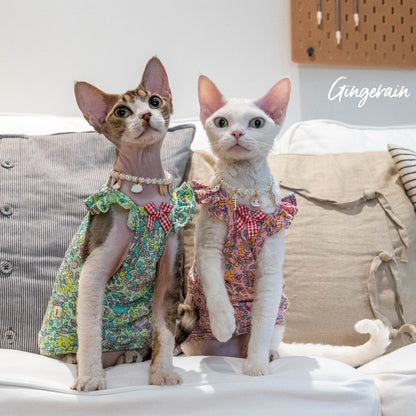 Luxury Sphynx Cat Dress – Sleeveless Cotton Princess Skirt for Devon Rex & Sphynx Cats, Sweet Spring & Summer Pet Outfit.