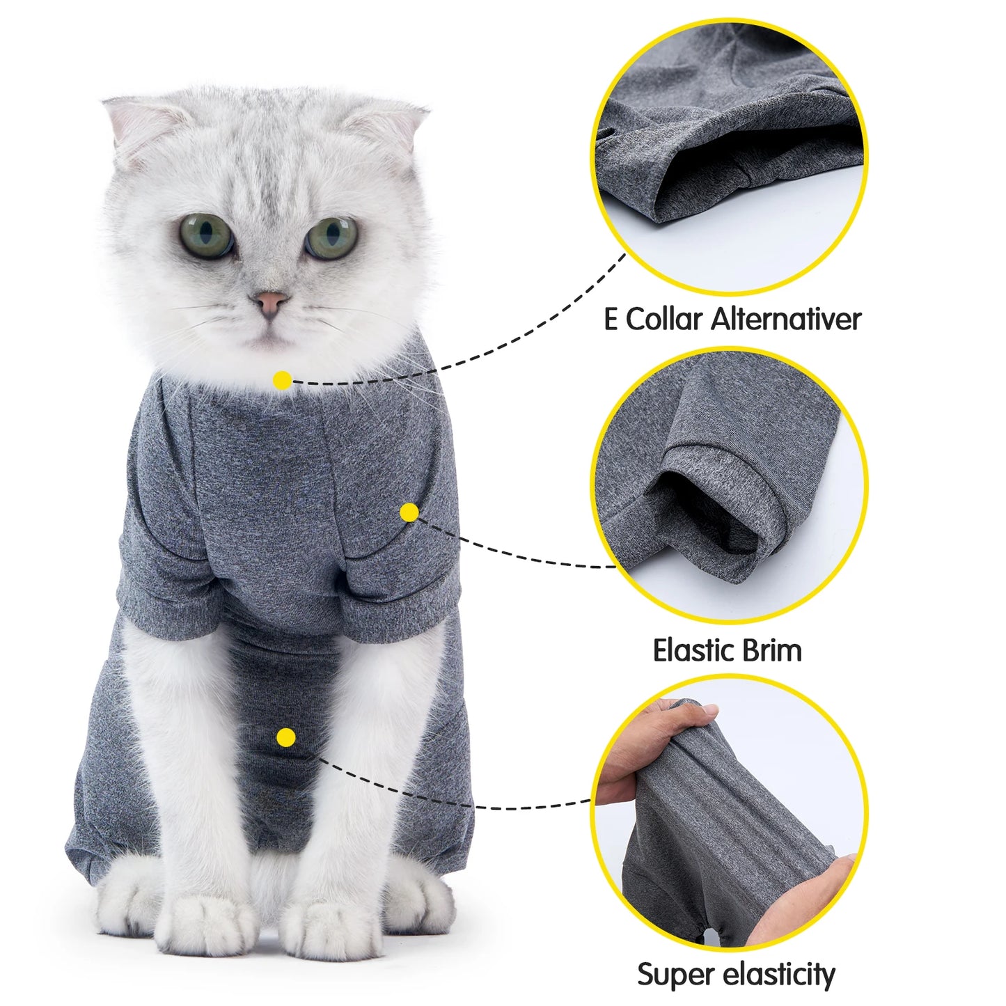 Pet Surgery Recovery Suit – Soft Cotton Postoperative Clothes for Cats, Warm Anti-Licking Recovery Wear for Post-Surgery Care.