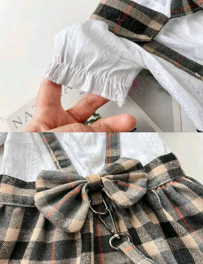 Cute Plaid Dog Dress – Bowknot Back Outfit with Adjustable Leash, Lightweight Spring & Summer Clothing for Dogs.