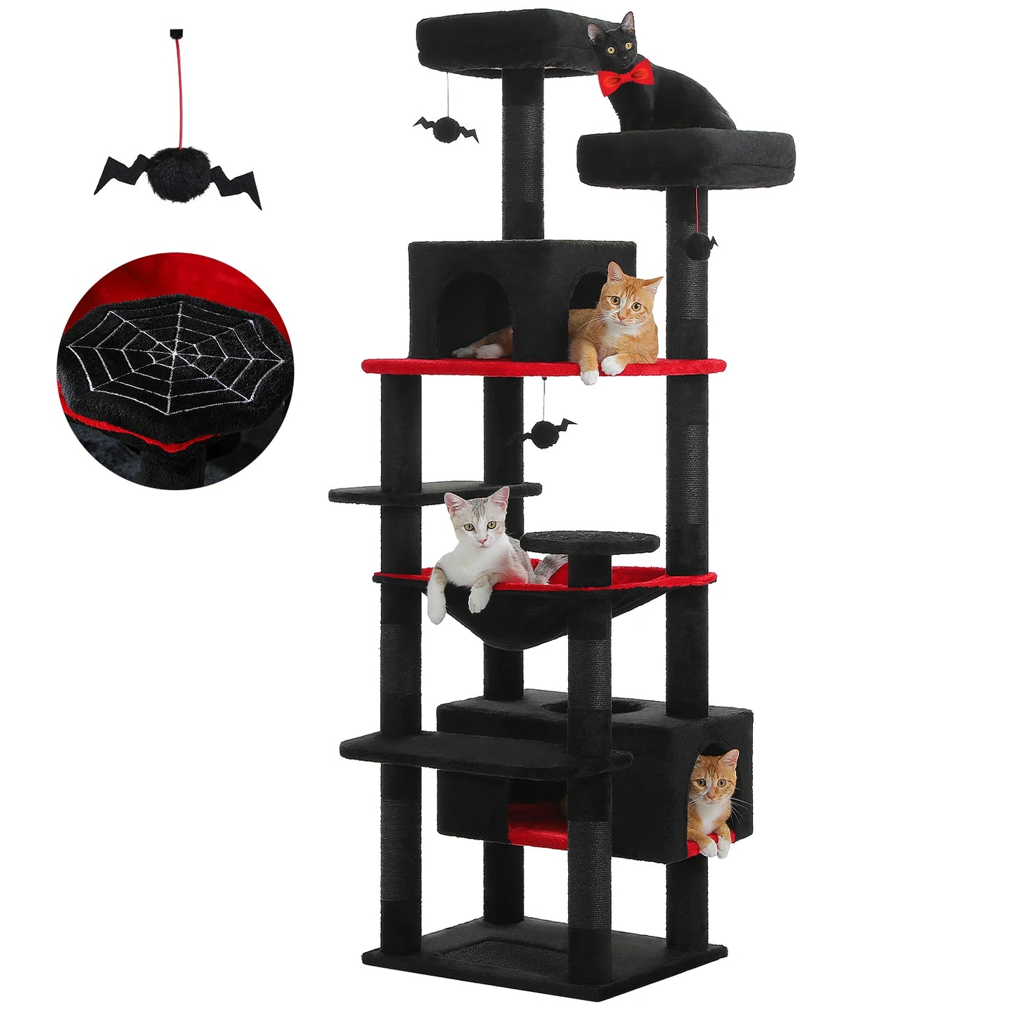 Large Indoor Cat Tree & Tower – Sisal Scratching Posts with Hammock, Padded Perches, Condos & Toys for Cats & Kittens.