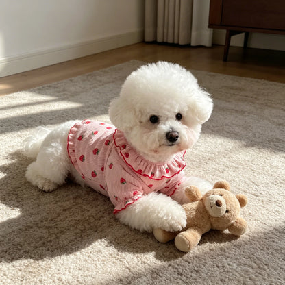Strawberry Pet Dress – 1PC Summer Breathable Outfit for Small Dogs, Cute Ruffled Collar Clothing for Pets.