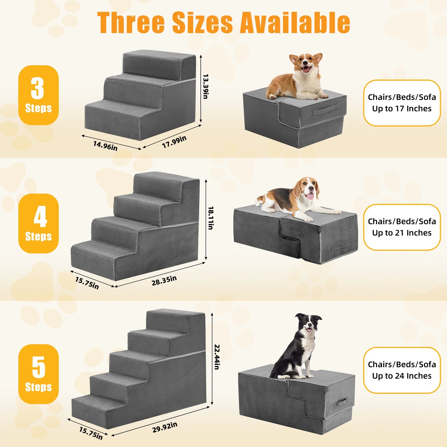 JHK 3–5 Step Foam Dog Stairs Ramp – Non-Slip Right-Angled Pet Ladder for Small Dogs and Cats, Indoor Climbing Steps for Beds & Sofas.