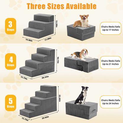 JHK 3–5 Step Foam Dog Stairs Ramp – Non-Slip Right-Angled Pet Ladder for Small Dogs and Cats, Indoor Climbing Steps for Beds & Sofas.