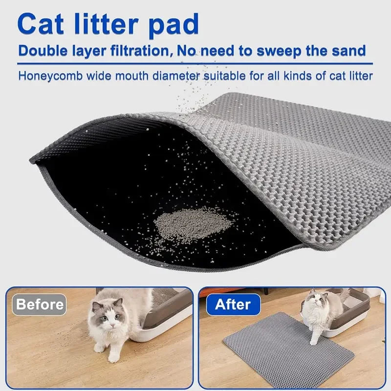 Large Double-Layer Cat Litter Mat – Non-Slip, Waterproof & Wear-Resistant Litter Trapping Mat.