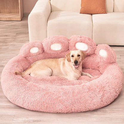 Fluffy Winter Dog Bed – Warm Plush Sofa-Style Pet Bed with Blanket, Suitable for Small to Large Dogs, Cozy Kennel Mat & Basket Design.