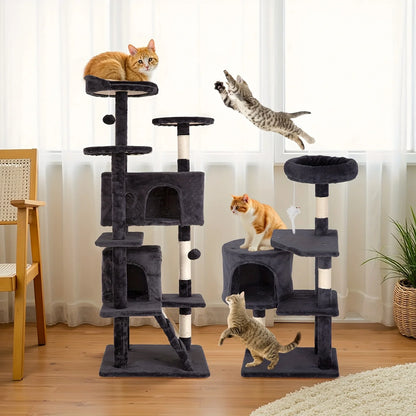 54''/70'' Cat Tree Tower – Multi-Level Cat Activity Center with Scratching Posts, Perches & Cozy House, Perfect Gift for Indoor Cats.