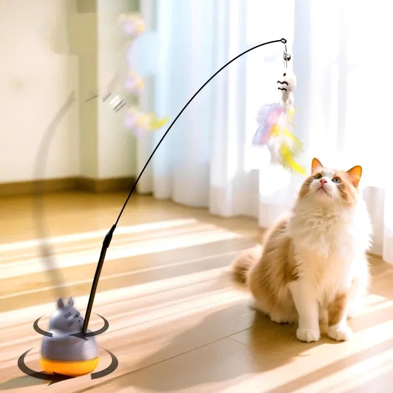 Interactive Cat Feather Wand Toy – Flexible Steel Wire Teaser for Kittens & Indoor Cats