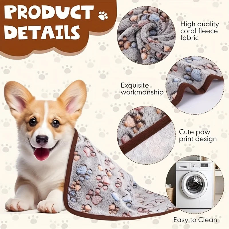 Flannel Pet Blanket – Cute Paw Print Warm & Comfortable Mat for Puppies, Kittens, Cats & Dogs.