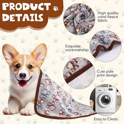 Flannel Pet Blanket – Cute Paw Print Warm & Comfortable Mat for Puppies, Kittens, Cats & Dogs.