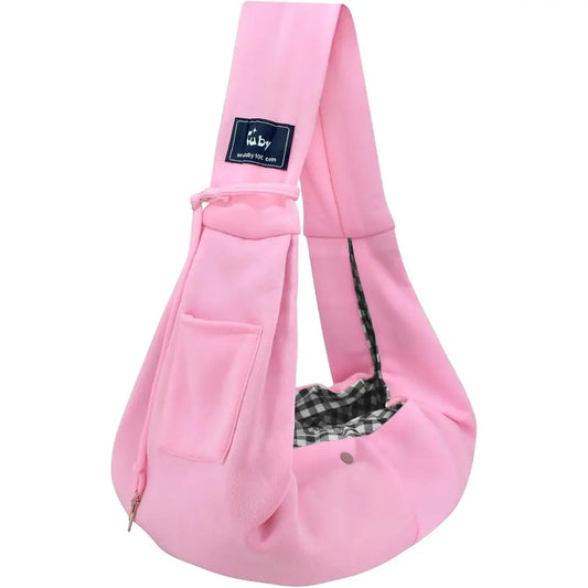 Reversible Hands-Free Pet Carrier Sling Bag for Small Dogs & Cats – Comfortable Outdoor Travel Tote, Pink, Non-Adjustable Strap