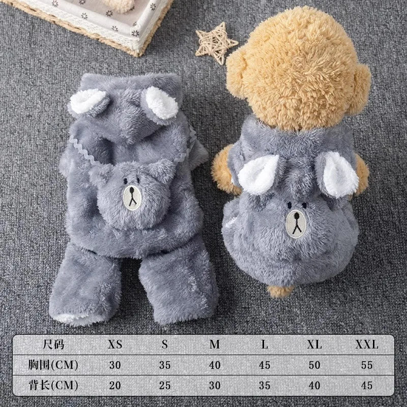 Winter Pet Outfit – Warm Four-Legged Fleece-Lined Jumpsuit for Cats & Small to Medium Dogs, Thickened Autumn and Winter Clothing.