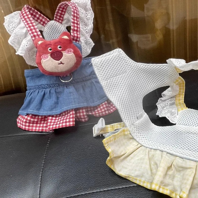 Lace Pet Harness Dress – Princess Denim Skirt Apparel for Small Dogs, Puppies & Cats, Cute Summer & Autumn Outfit.
