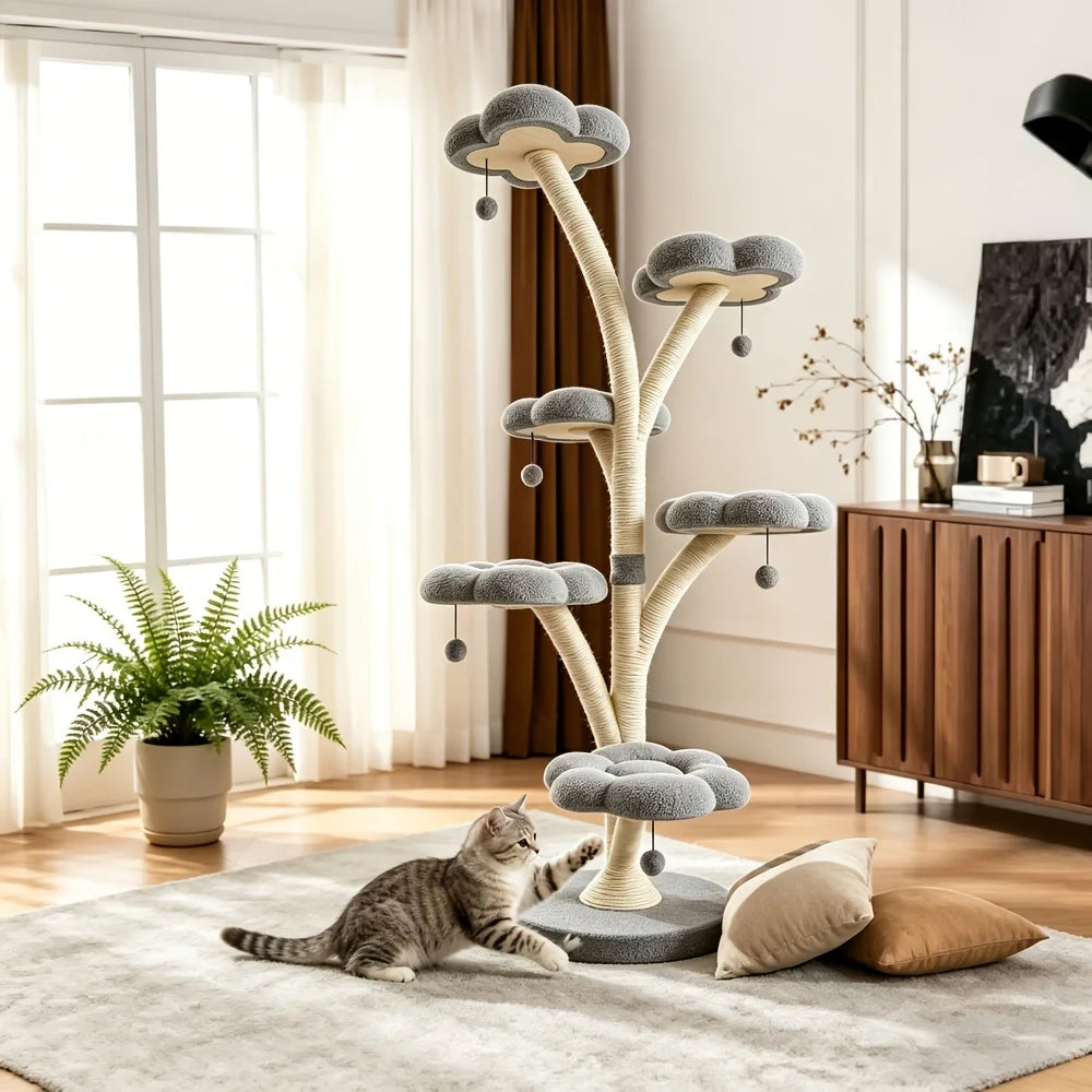 Petal-Shaped Cat Tree – Multi-Level Climbing Frame with Cozy Perch, Anti-Scratch Sisal Posts & Indoor Play Area for Kittens and Cats.