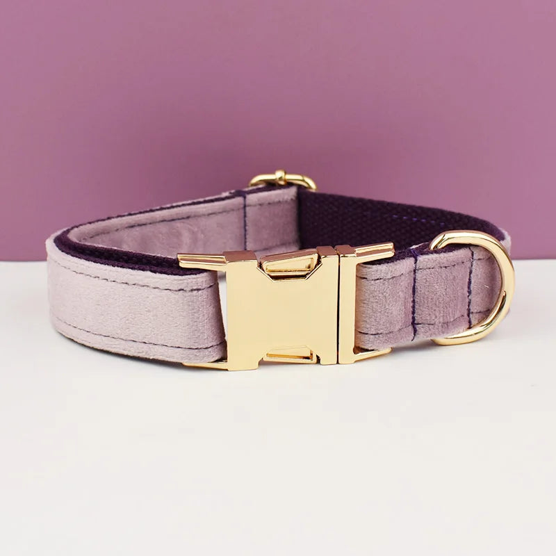 Velvet Dog Collar & Leash Set – Free Custom Engraving for Medium & Large Dogs, Stylish Pet Necklace Collar Accessory.